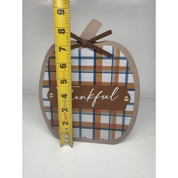 "Thankful" Fall Decor Pumpkin Standing Wood Plaque 8”x7” - NEW - Picture 3 of 4